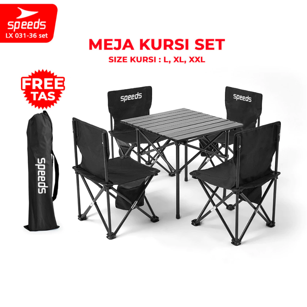 SPEEDS Meja Kurs Lipat Set Free Meja Lipat Kursi Lipat Outdoor Indoor Tas Folding Table Chair Portable Meja Camping Piknik 031-36